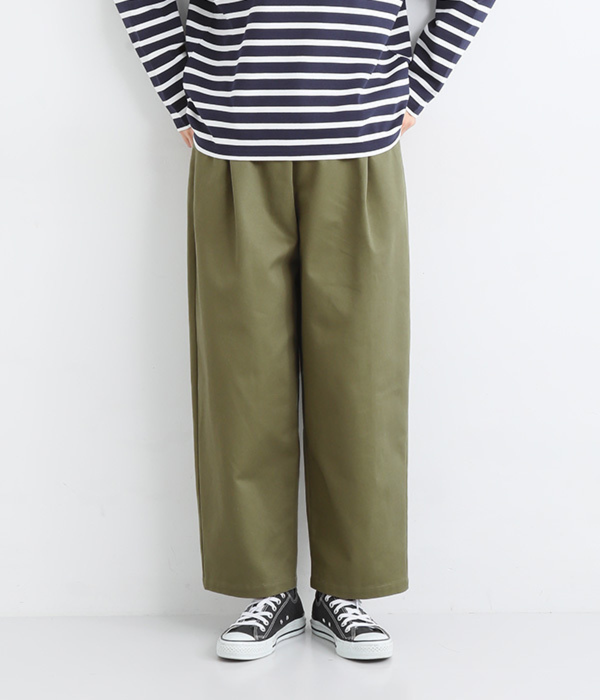 チノクロス　ワンタックパンツ(カーキ-ONESIZE)