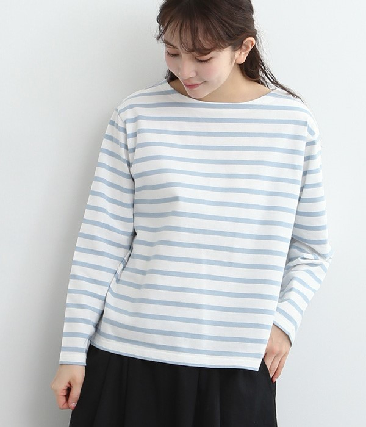 デラヴェボーダー　ボートネックTシャツ(ホワイト×サックス-ONESIZE)