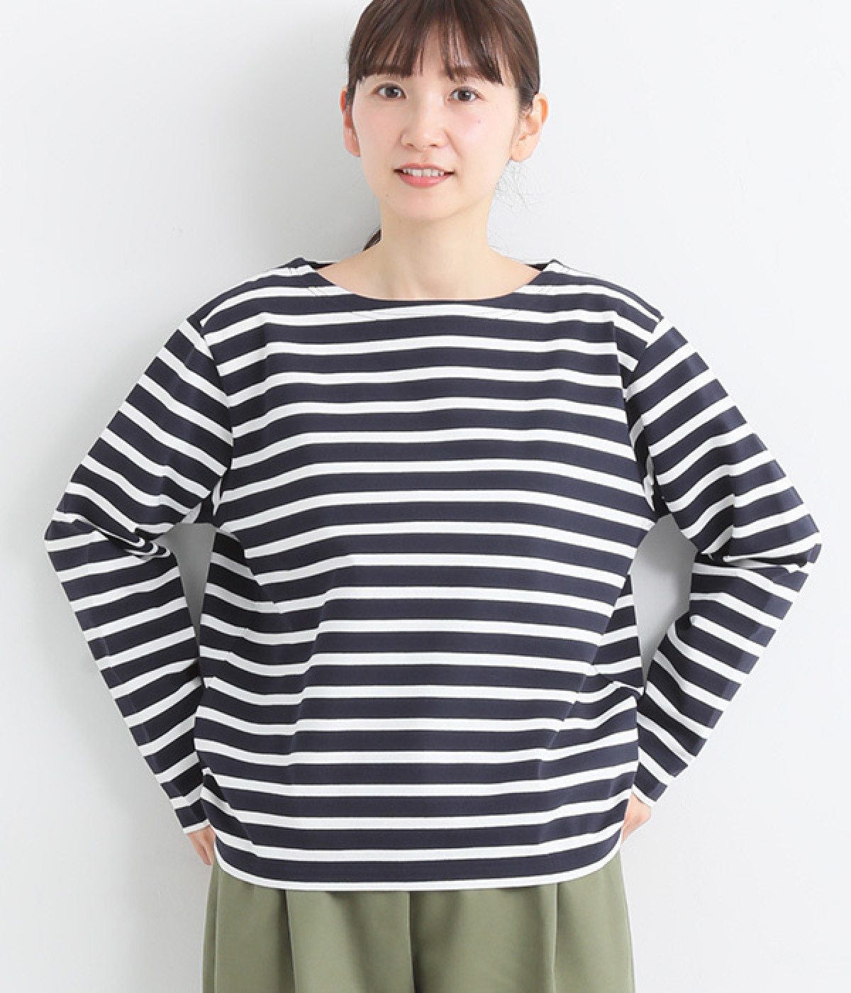 デラヴェボーダー　ボートネックTシャツ(ネイビー×ホワイト-ONESIZE)