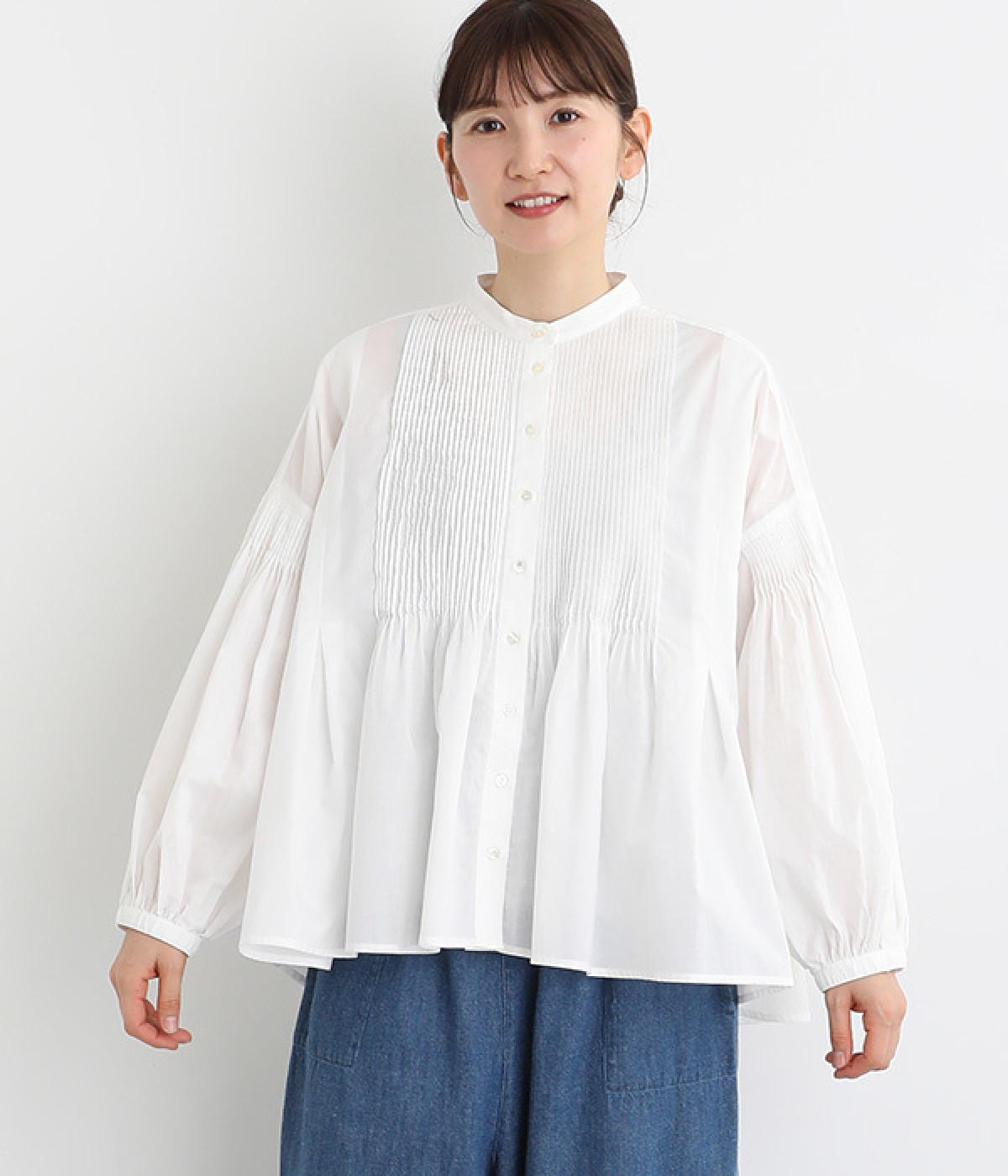 ソフトローン　ピンタックブラウス(ホワイト-ONESIZE)