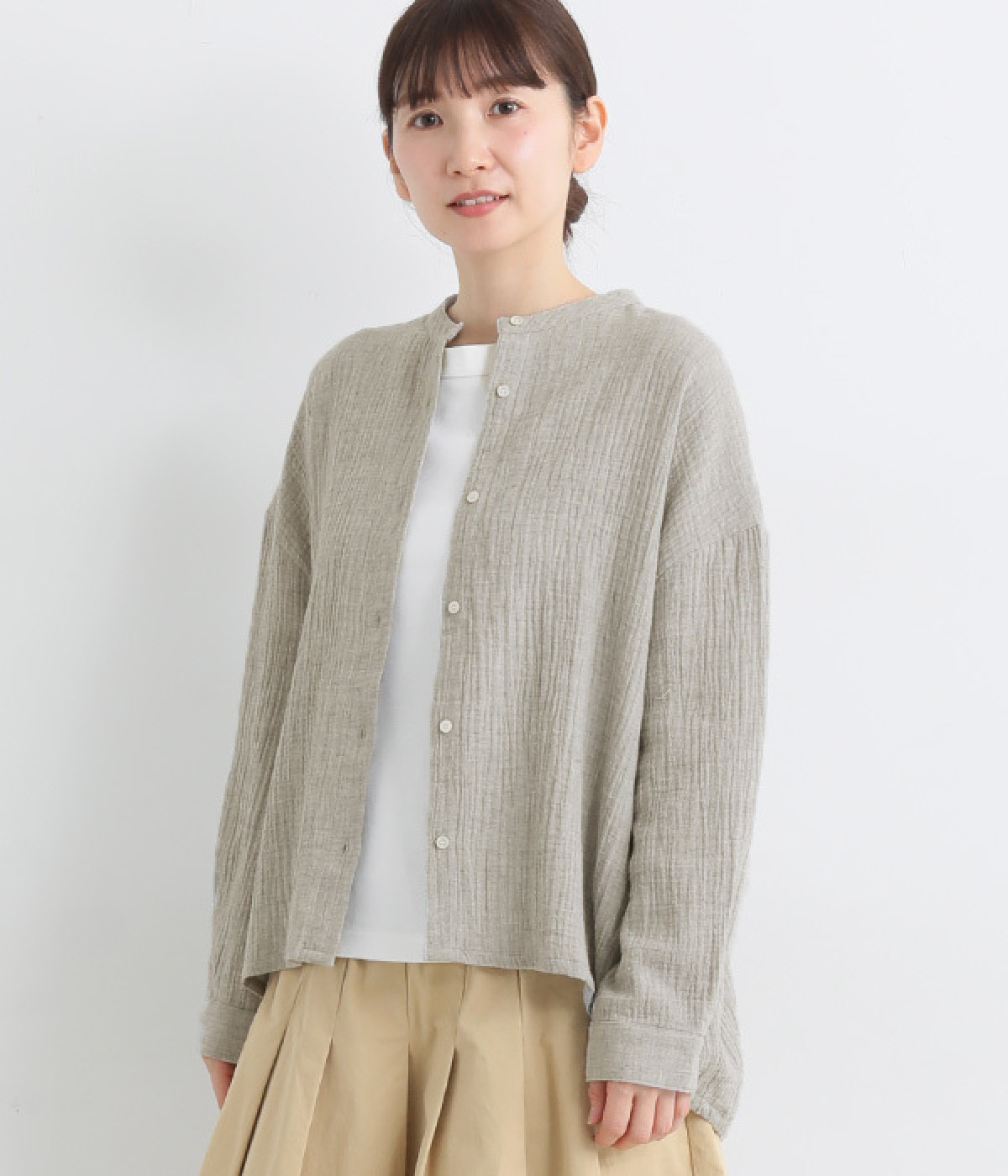 2重織ガーゼ　バックバルーンブラウス(グレー-ONESIZE)