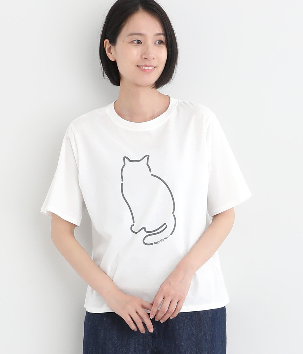 ナチュラル天竺RegardeTシャツ(ホワイト×チャコール-ONESIZE)