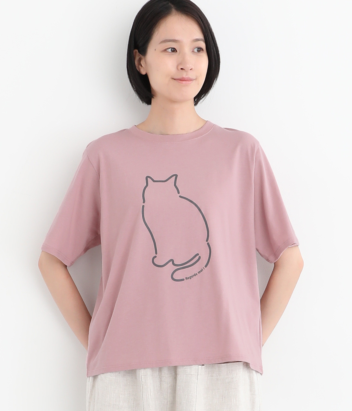 ナチュラル天竺RegardeTシャツ(スモークピンク-ONESIZE)