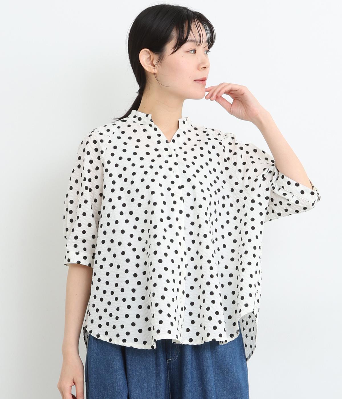 リップルドットスキッパーブラウス(ホワイト×ブラック-ONESIZE)