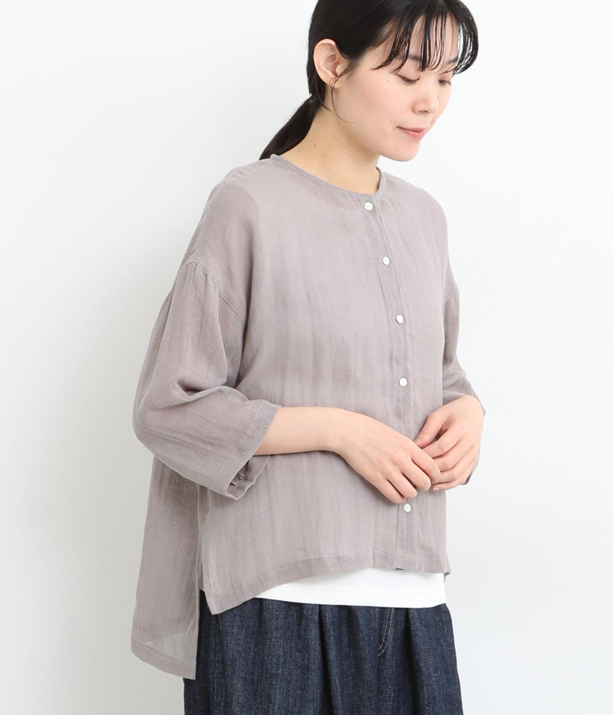 甘撚りコットンリネンクルーネックカーディガン(グレージュ-ONESIZE)