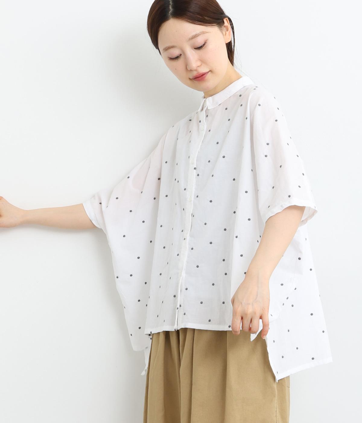 コットンドット刺繍前後差シャツ(ホワイト-ONESIZE)