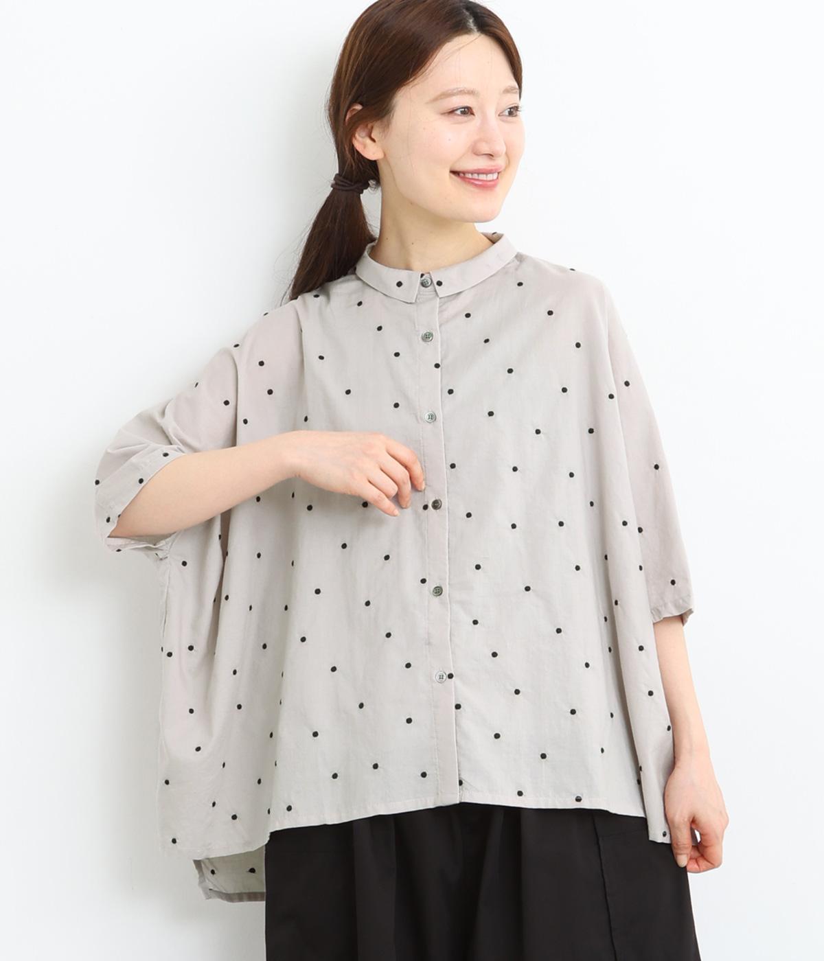 コットンドット刺繍前後差シャツ(グレー-ONESIZE)