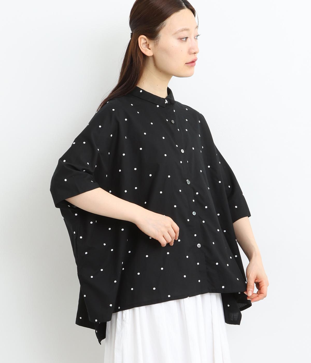 コットンドット刺繍前後差シャツ(ブラック-ONESIZE)