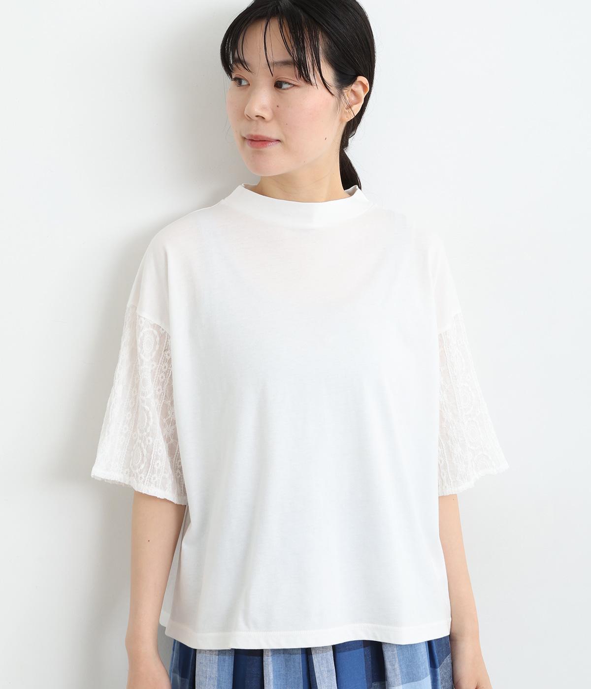 コットンナチュラル天竺袖コンビTシャツ(ホワイトエンブロイダリー-ONESIZE)