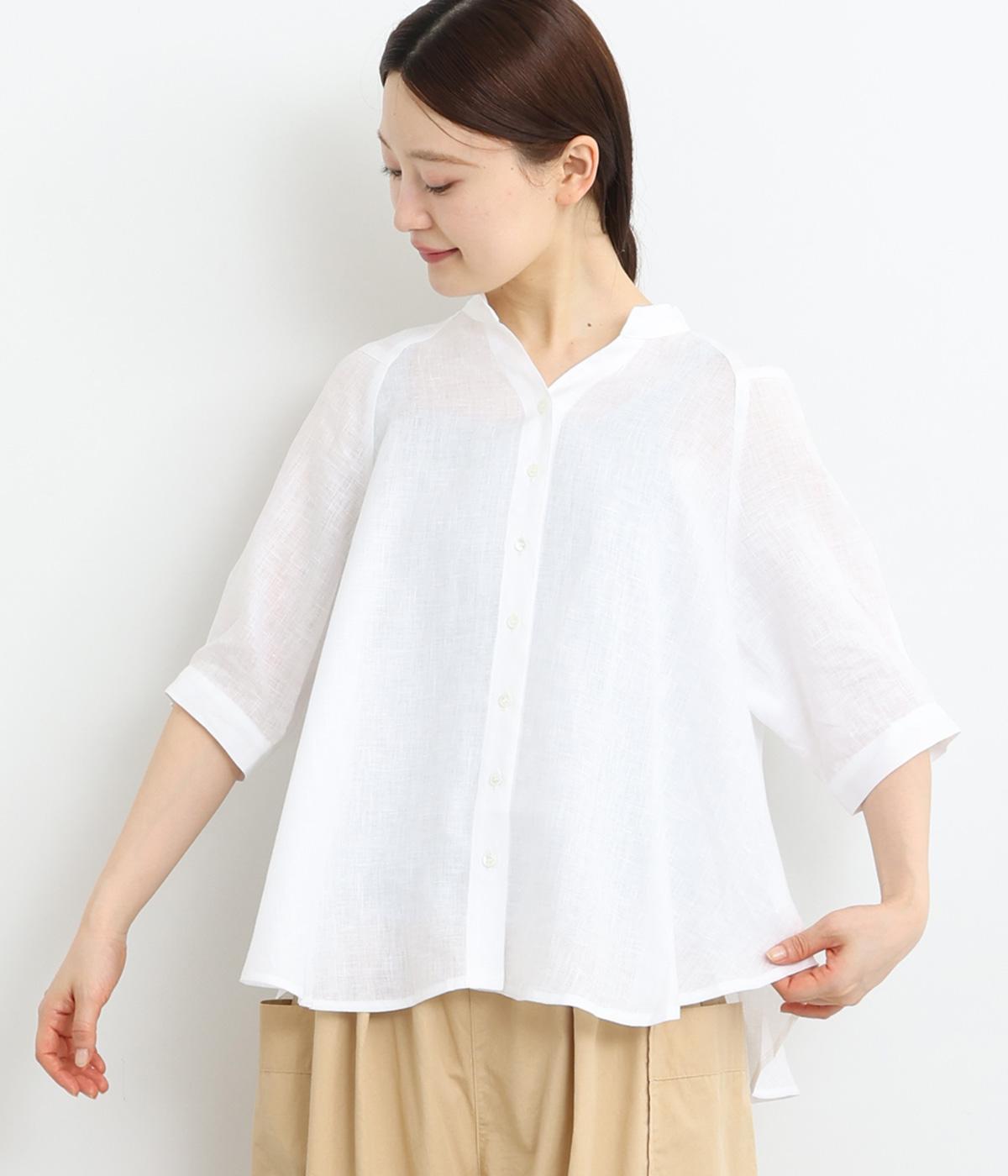 リネンポプリンスキッパーブラウス(ホワイト-ONESIZE)