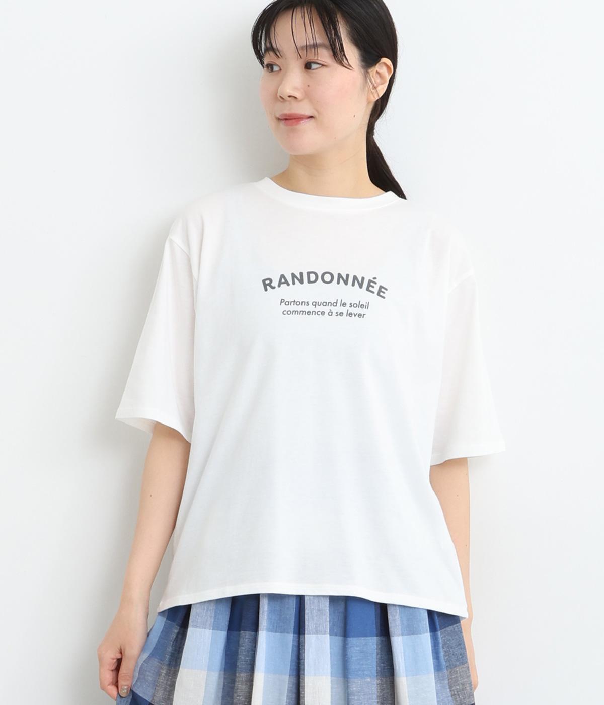 コットンナチュラル天竺RandonneeTシャツ(ホワイト×チャコール-ONESIZE)