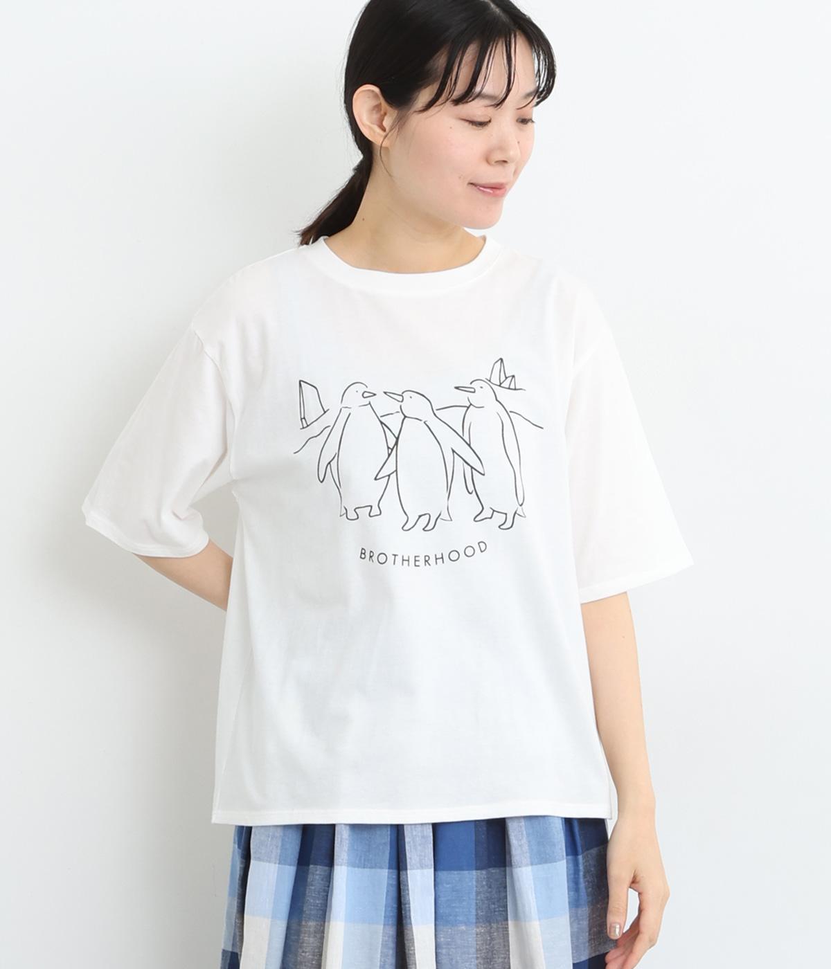 コットンナチュラル天竺BrotherhoodTシャツ(ホワイト×ブラック-ONESIZE)