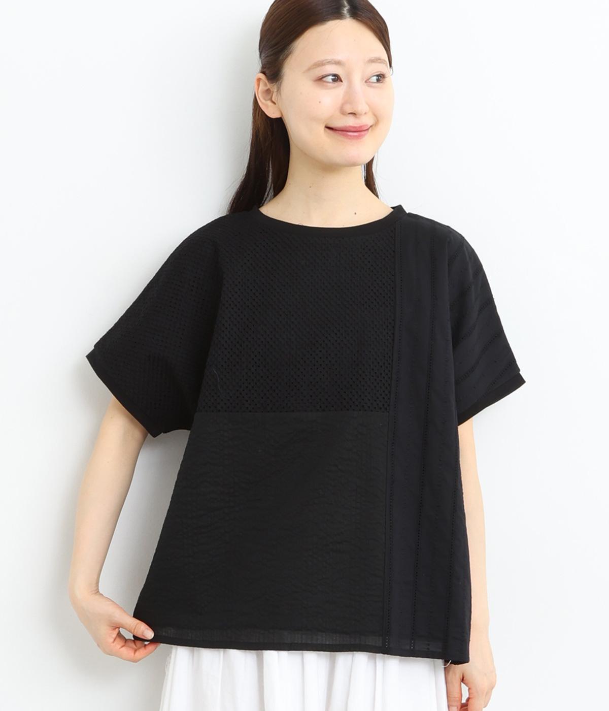 コットンナチュラル天竺×レースコンビプルオーバー(ブラック-ONESIZE)