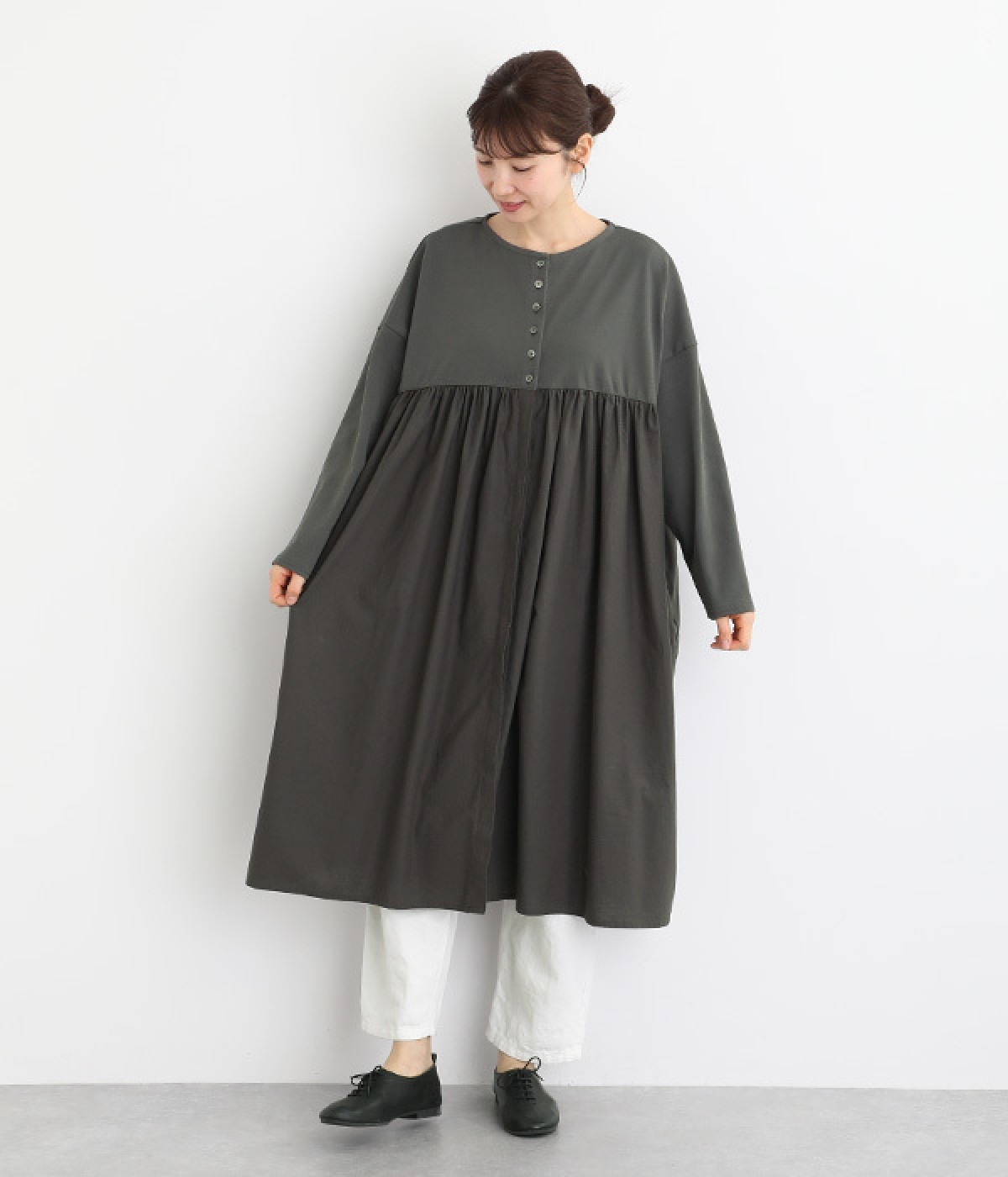 天竺×ビエラ　ドッキングワンピース(チャコール-ONESIZE)