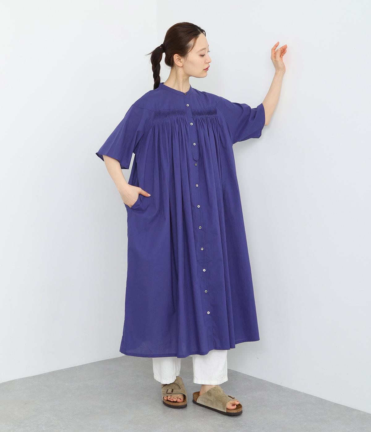 コットンソフトローンねじりピンタックワンピース(ネイビーブルー-ONESIZE)