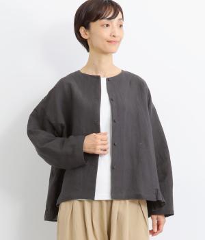 コットンリネンワッシャー天日干しフリルシャツジャケット(スミクロ-F)