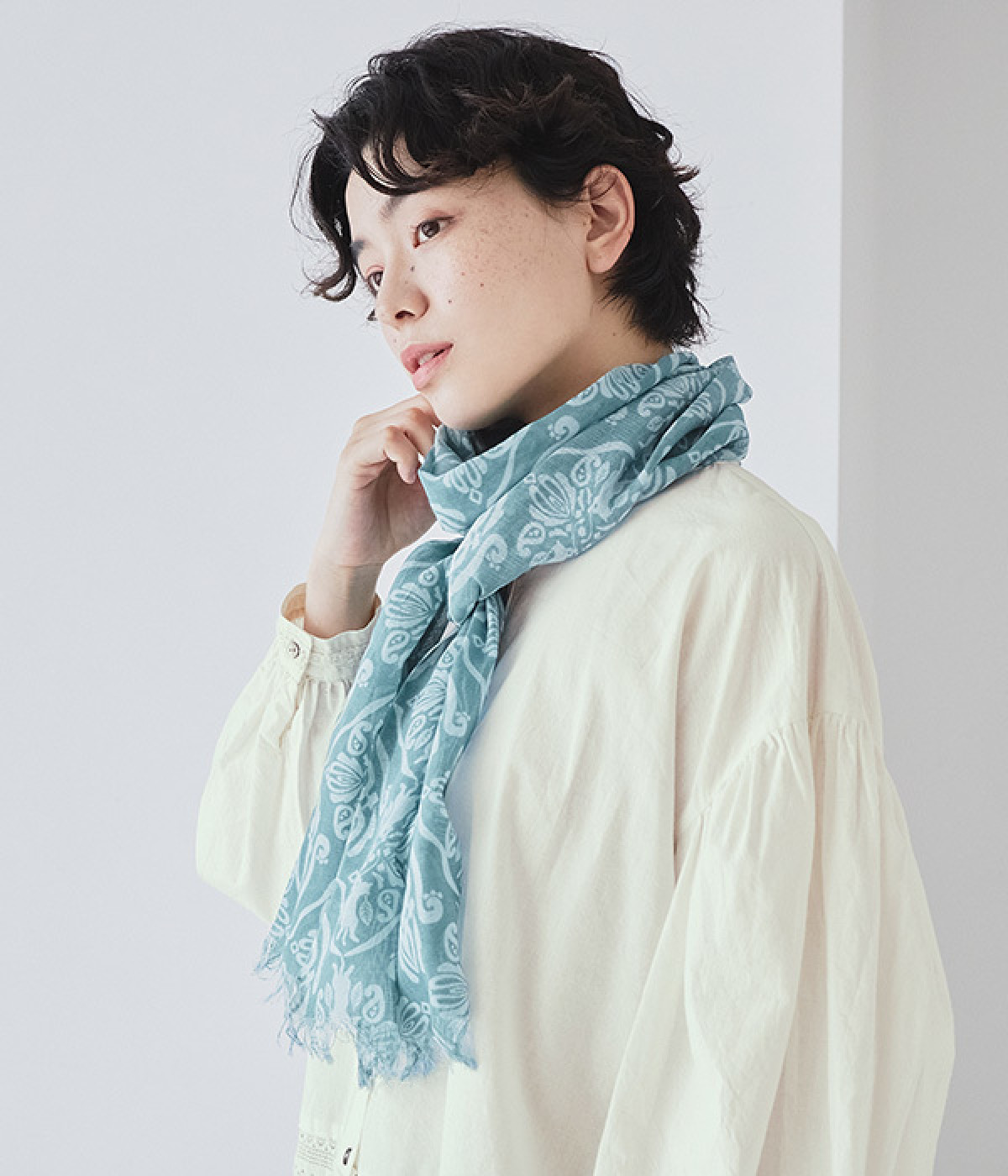 絹屋×aoneco　シルク混ストール(ターコイズ-ONESIZE)