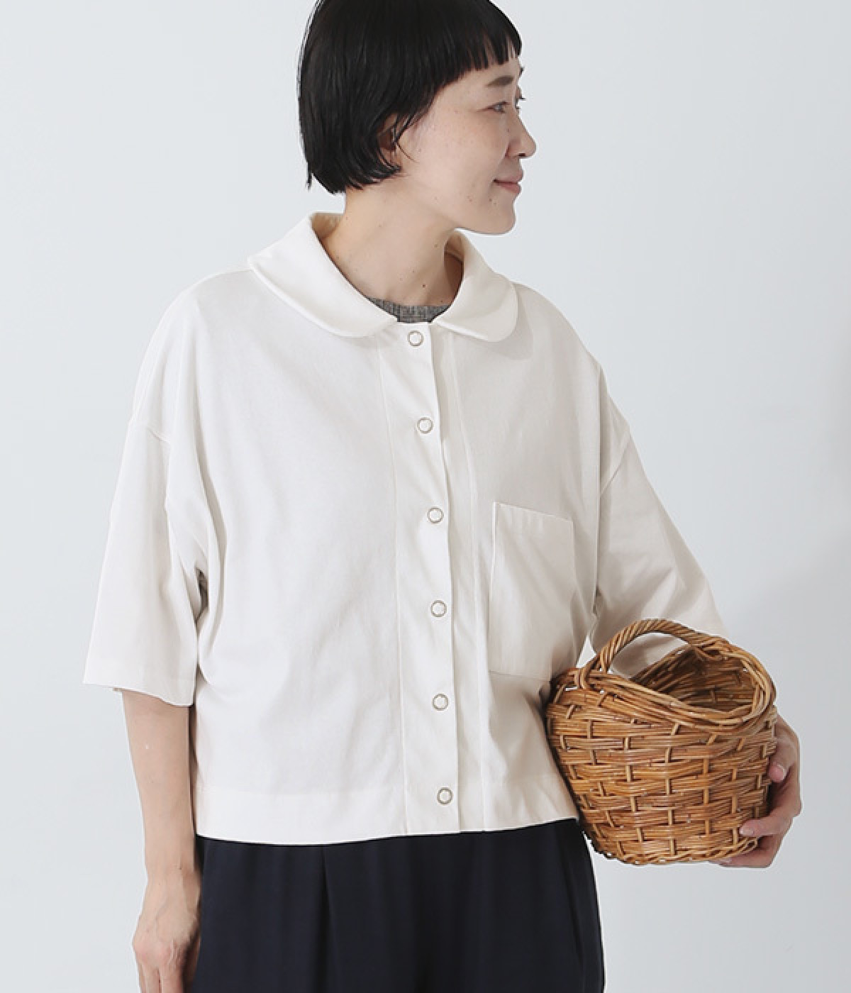 Ronde USコットン5分袖カットソー(オフホワイト-ONESIZE)