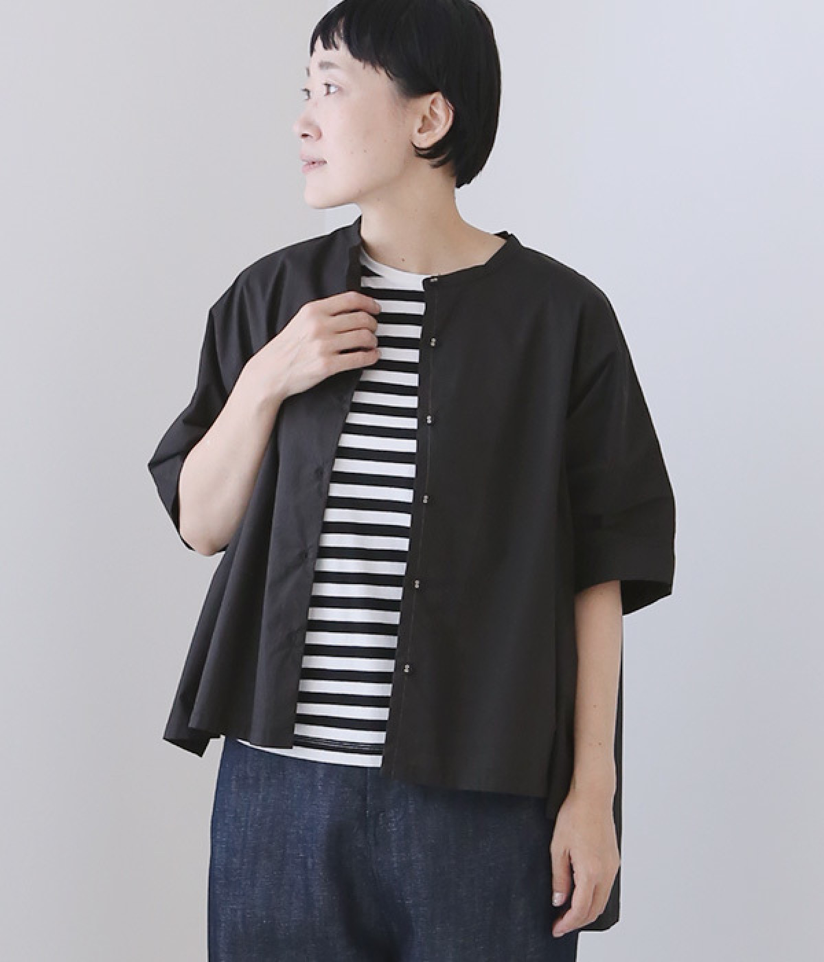 Cielタイプライタースワン刺繍入り半袖シャツ(ブラック-ONESIZE)
