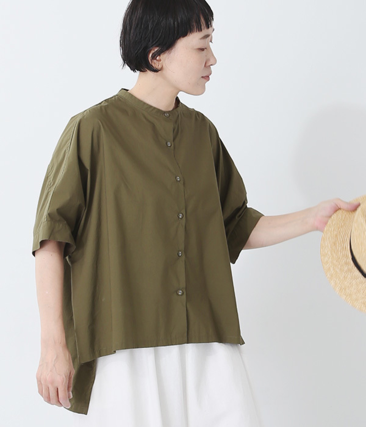 Cielタイプライタースワン刺繍入り半袖シャツ(カーキ-ONESIZE)