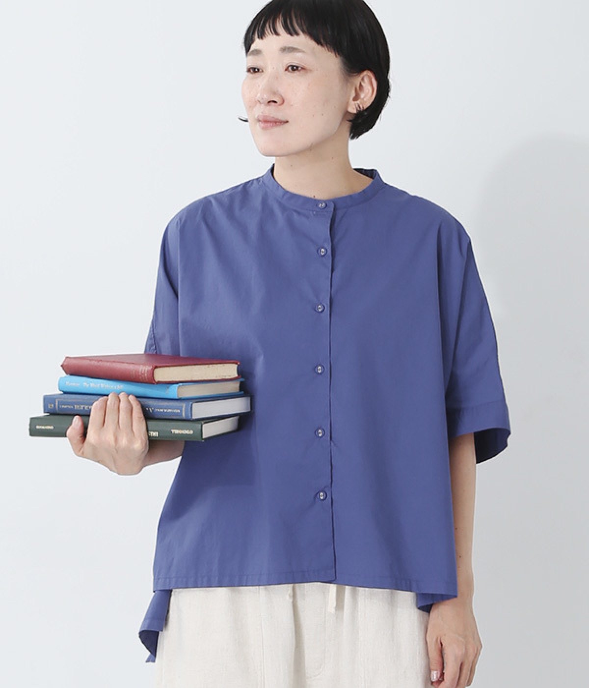Cielタイプライタースワン刺繍入り半袖シャツ(ダークブルー-ONESIZE)