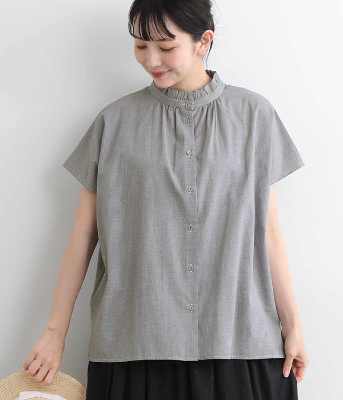 フリルカラー2WAYフレンチスリーブブラウス(チドリ-ONESIZE)