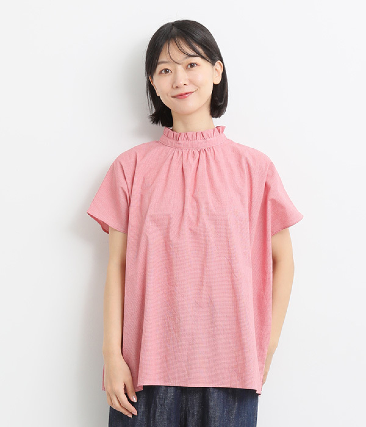 フリルカラー2WAYフレンチスリーブブラウス(レッドチドリ-ONESIZE)