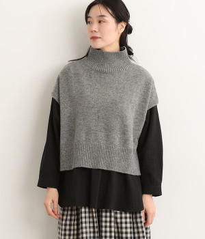 ラムズウールハイネックワイドベスト(グレー-ONESIZE)