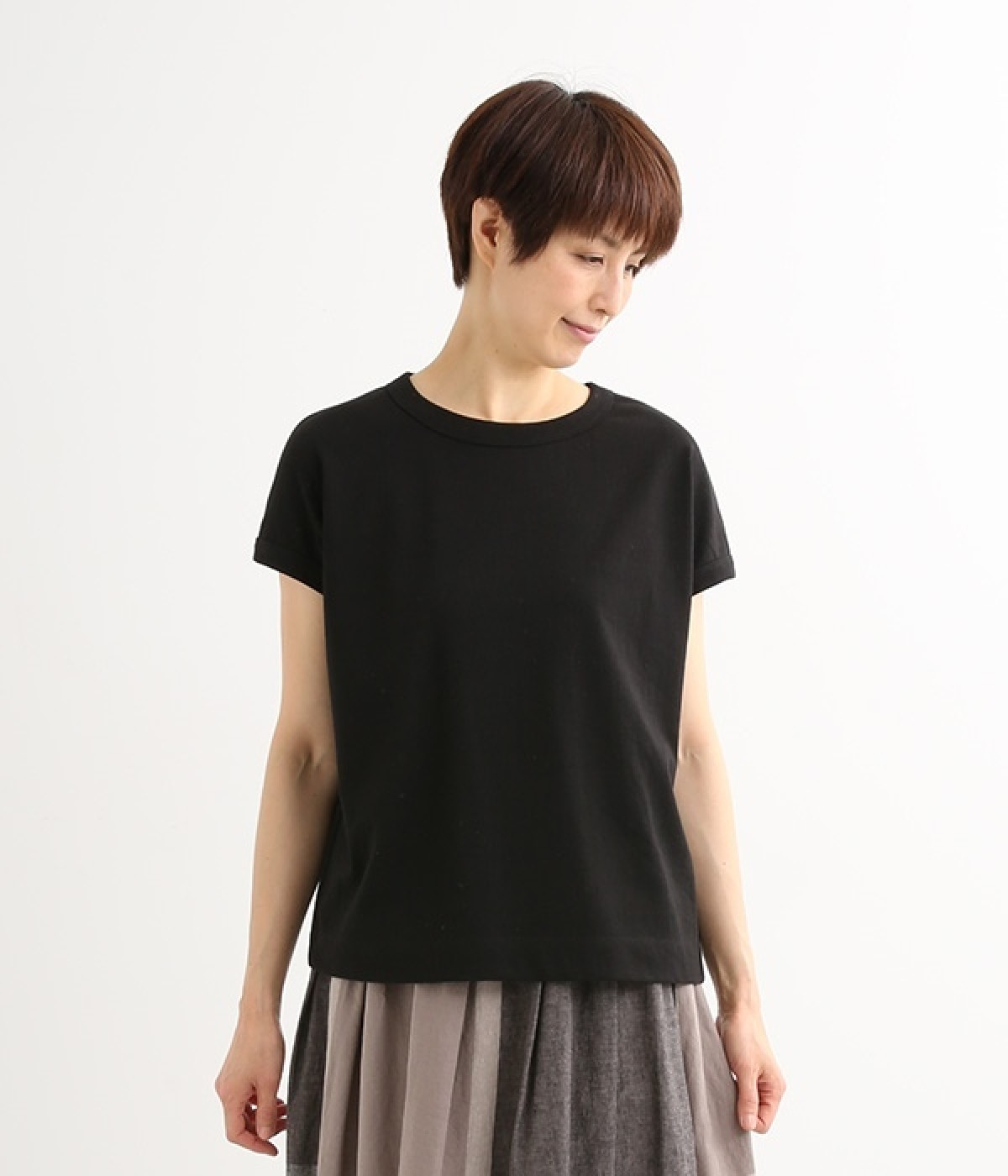 USコットンフレンチスリーブTシャツ(ブラック-ONESIZE)