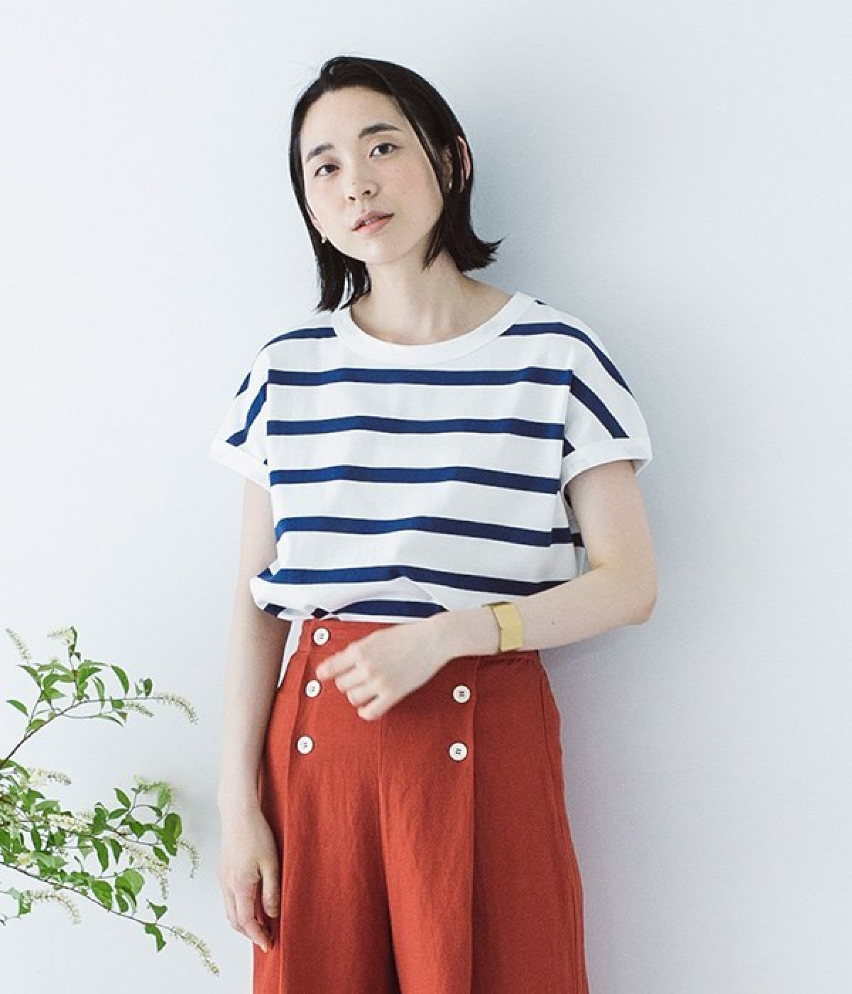 USコットンフレンチスリーブTシャツ(オフホワイト×ブルー-ONESIZE)