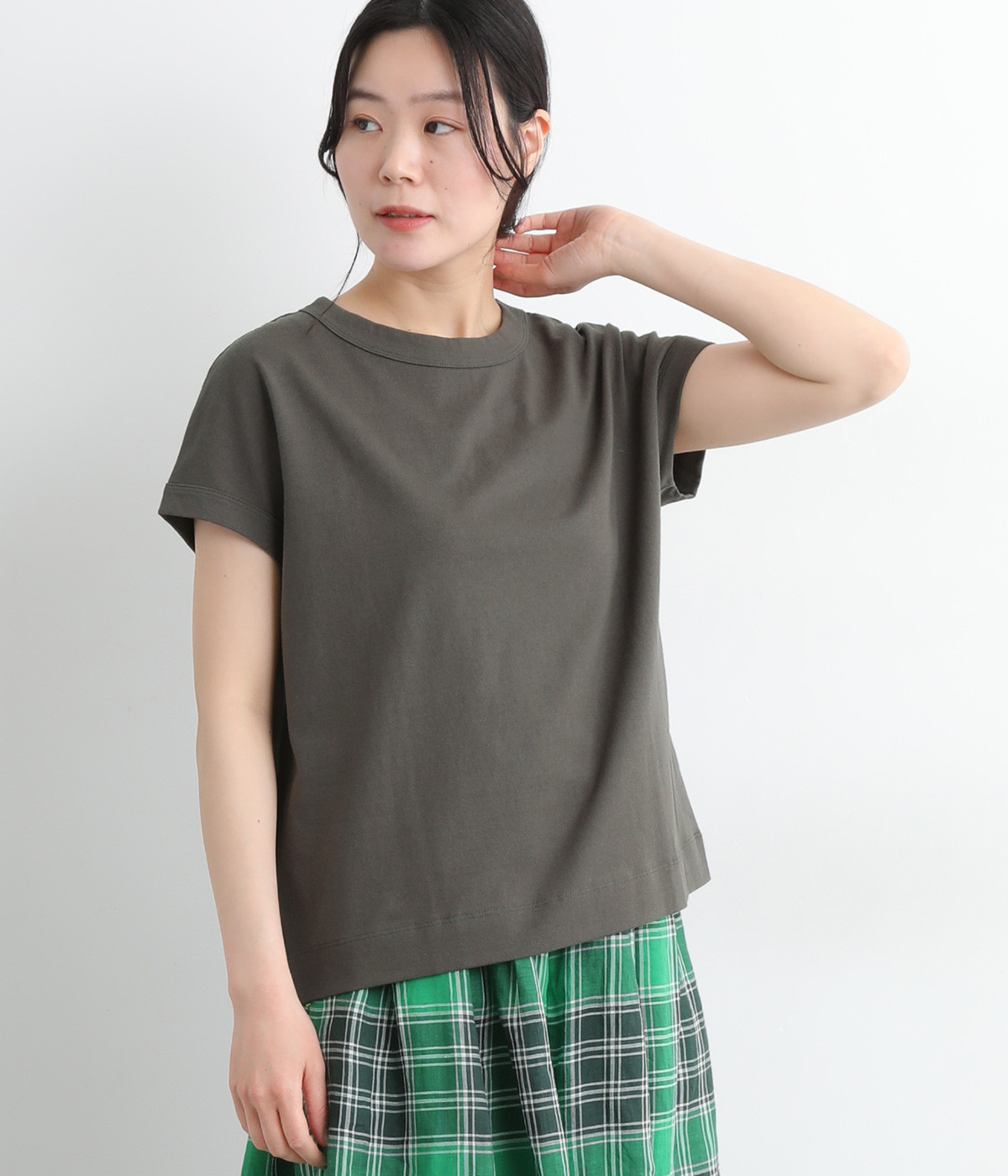 USコットンフレンチスリーブTシャツ(ダークグレー-ONESIZE)
