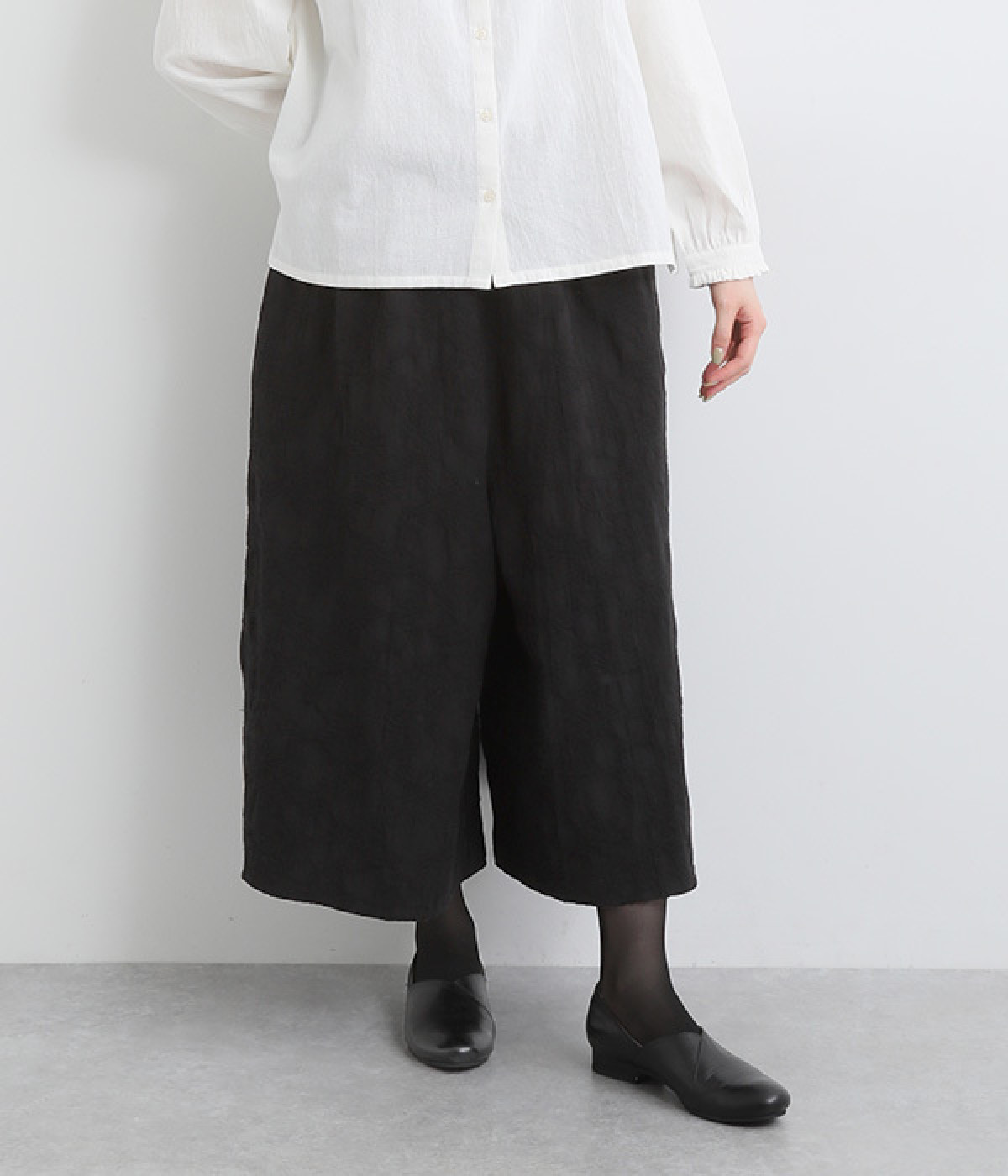 Cornet コットンリネンジャカードガウチョパンツ(ブラック-ONESIZE)
