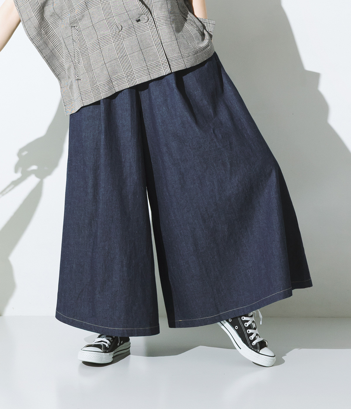 コットンツイルフレアーマキシパンツ(インディゴ-ONESIZE)