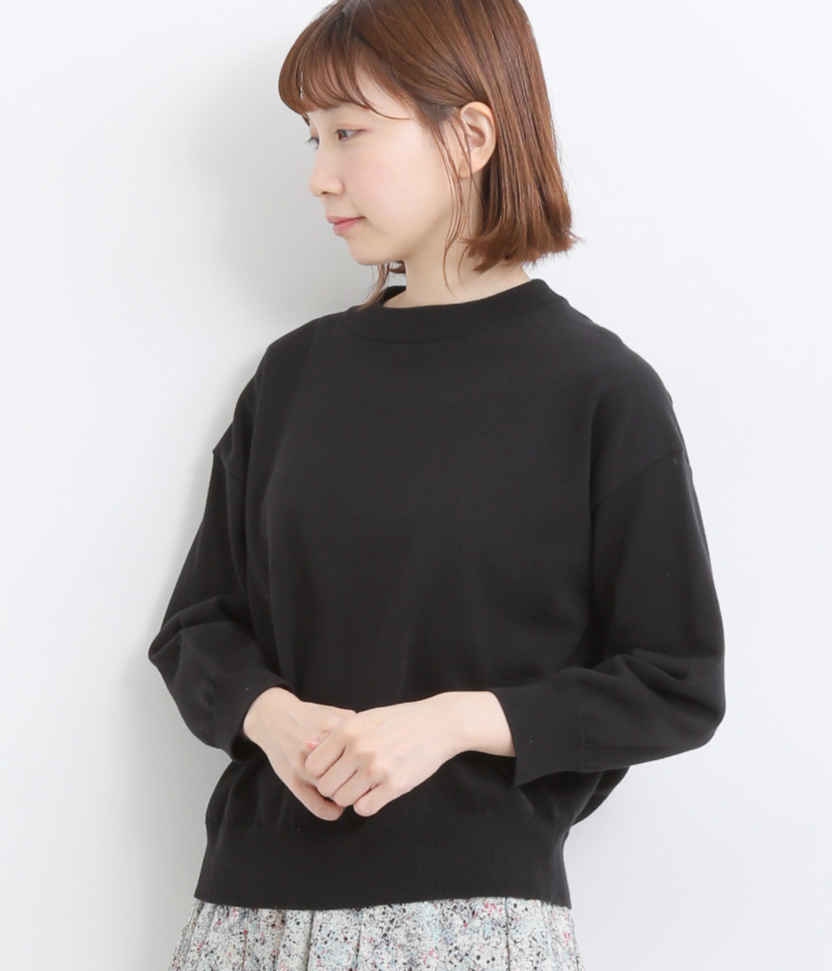 オーガニックコットン8分袖セーター(ブラック-ONESIZE)
