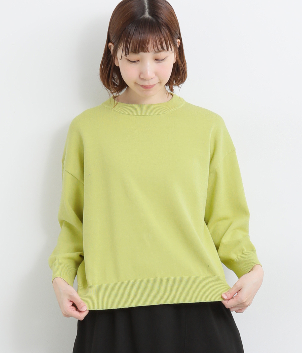 オーガニックコットン8分袖セーター(ライトイエロー-ONESIZE)