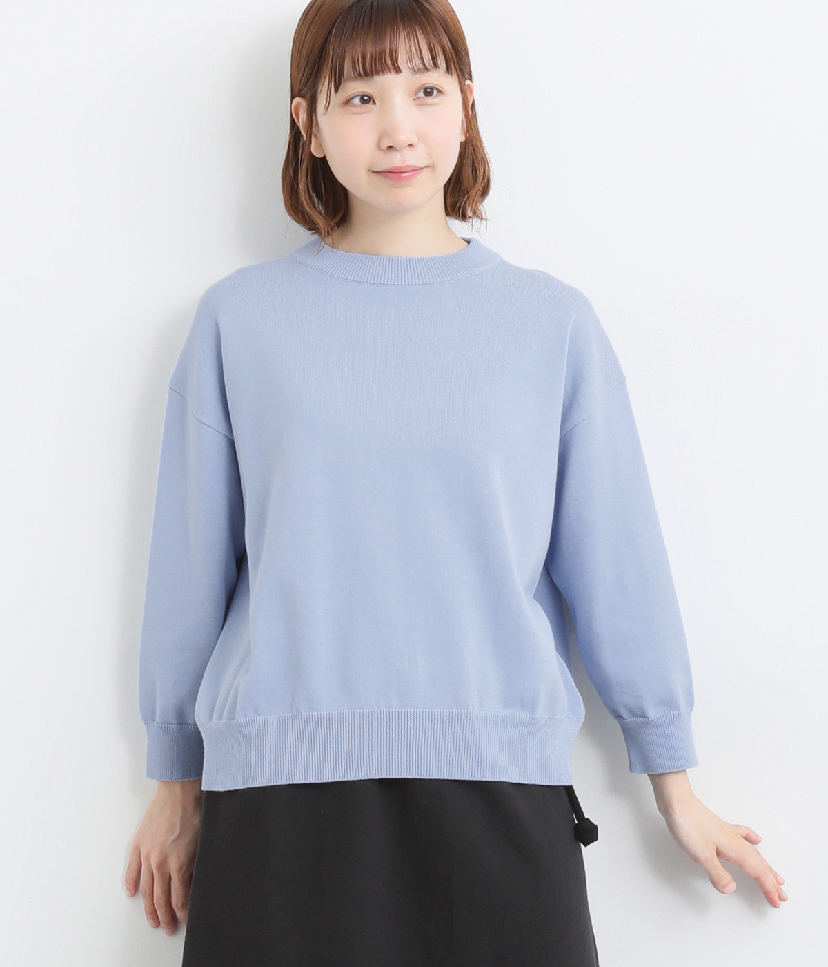 オーガニックコットン8分袖セーター(ライトブルー-ONESIZE)