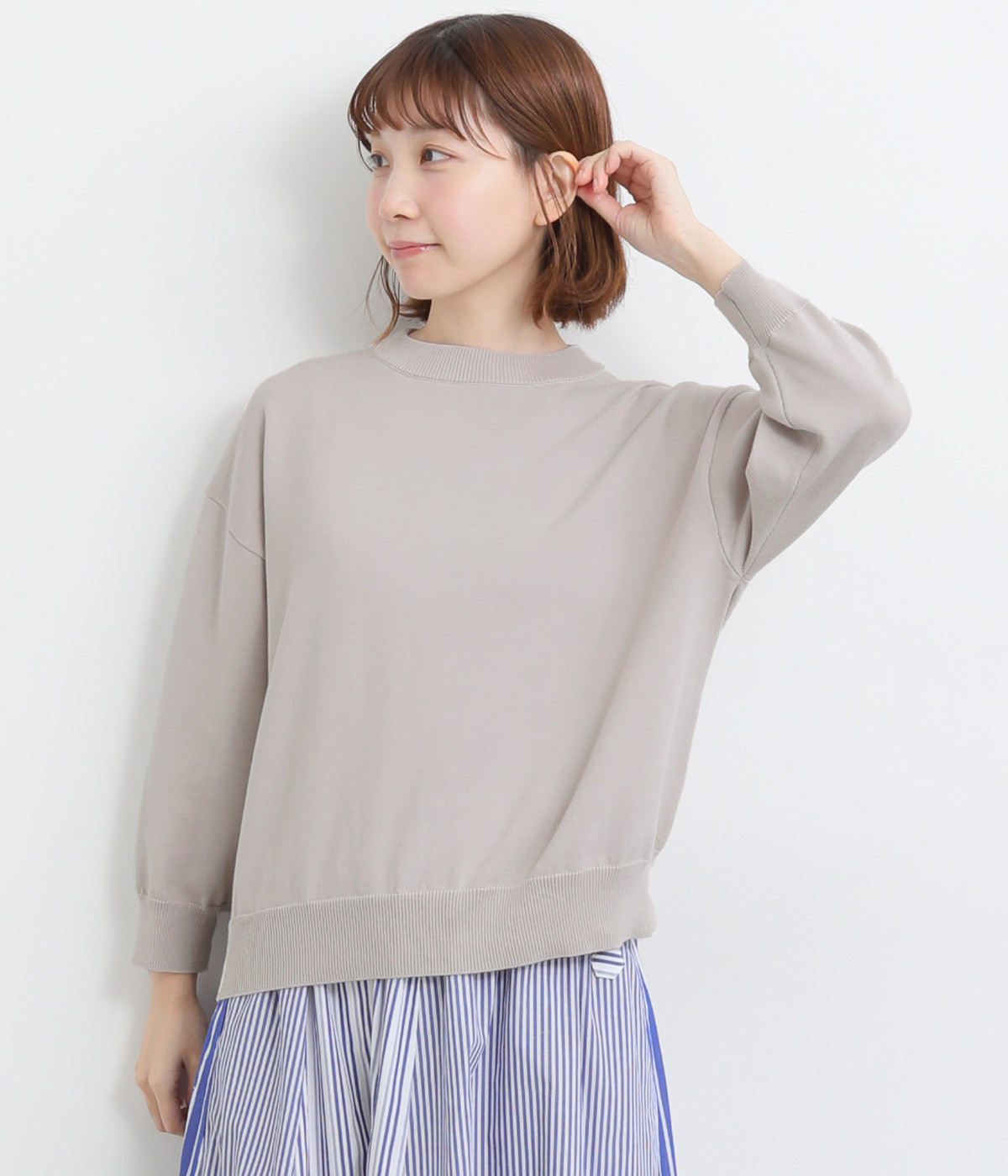 オーガニックコットン8分袖セーター(ライトグレー-ONESIZE)