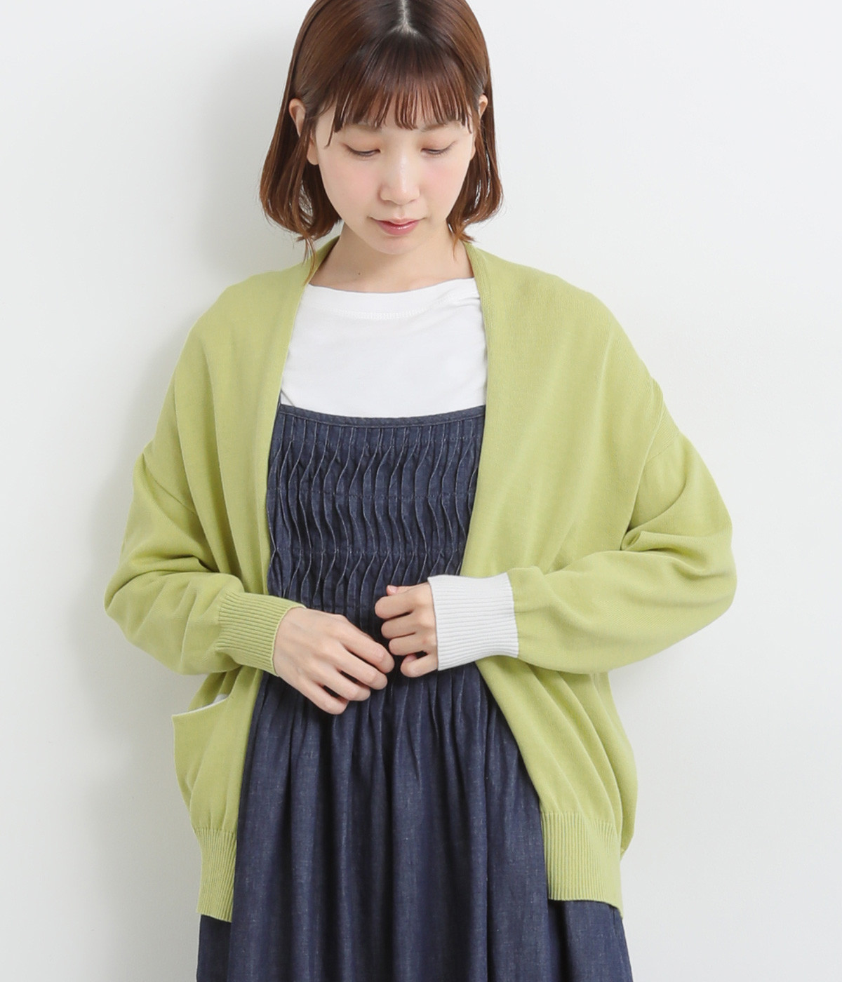 オーガニックコットンはおりカーディガン(ライトイエロー-ONESIZE)