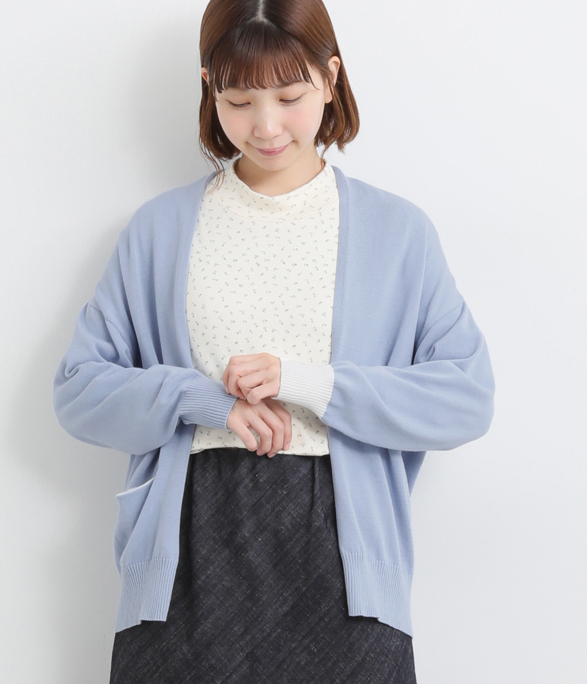 オーガニックコットンはおりカーディガン(ライトブルー-ONESIZE)