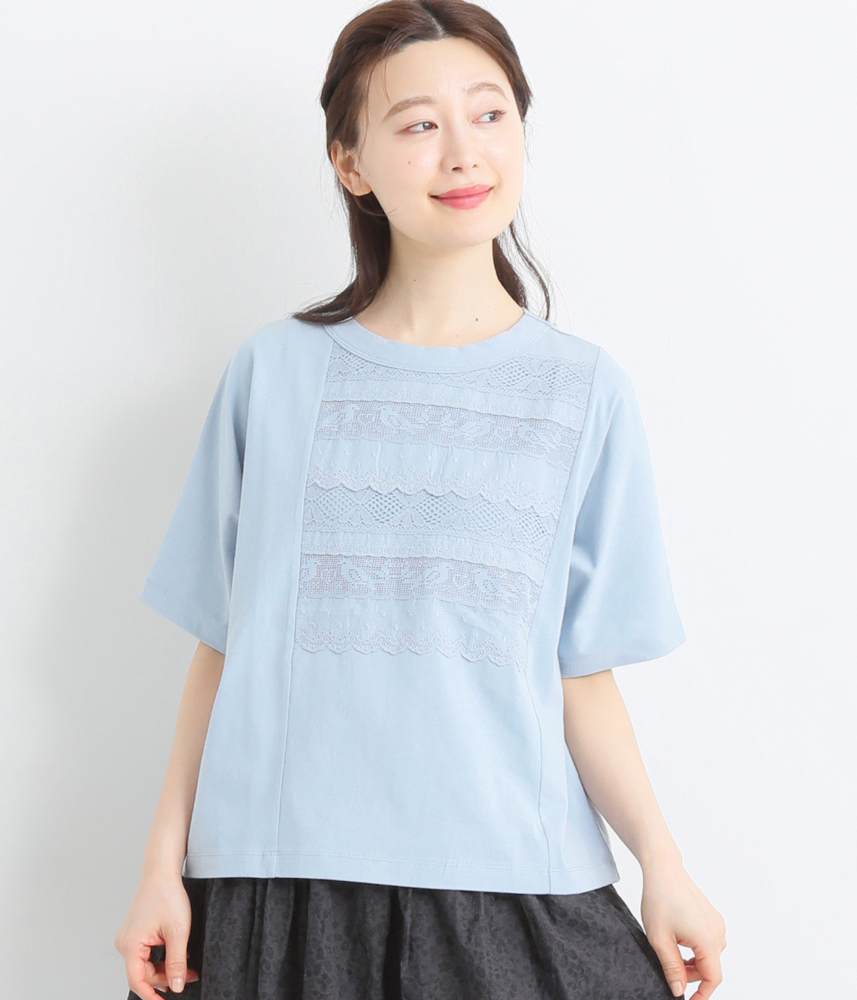 Cloche　レース叩きシャツ(ブルー-ONESIZE)