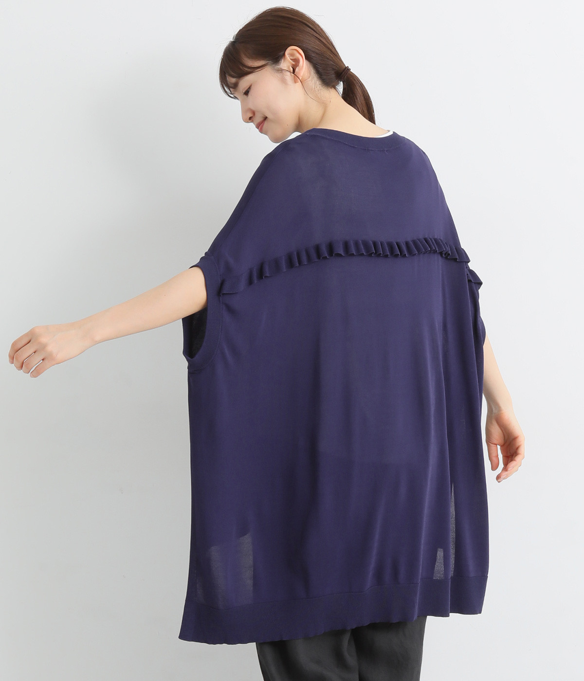 後ろフリルオーバーサイズニット(ダークブルー-ONESIZE)