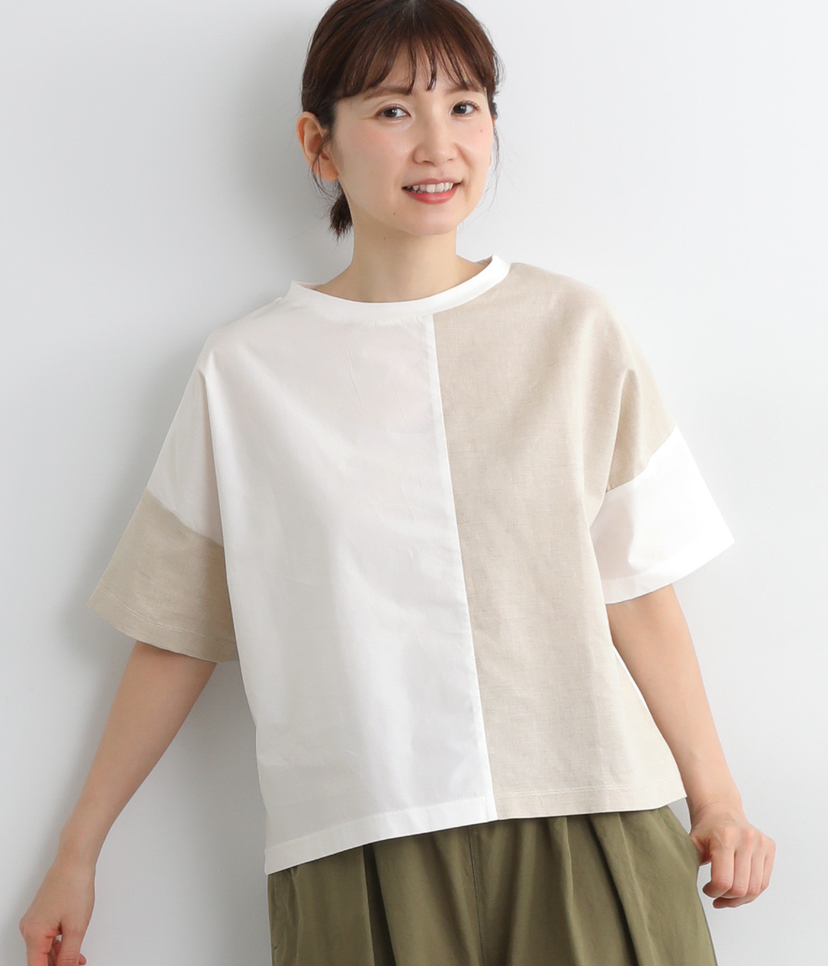 USコットンmisc布帛Tシャツ(オフホワイト-ONESIZE)