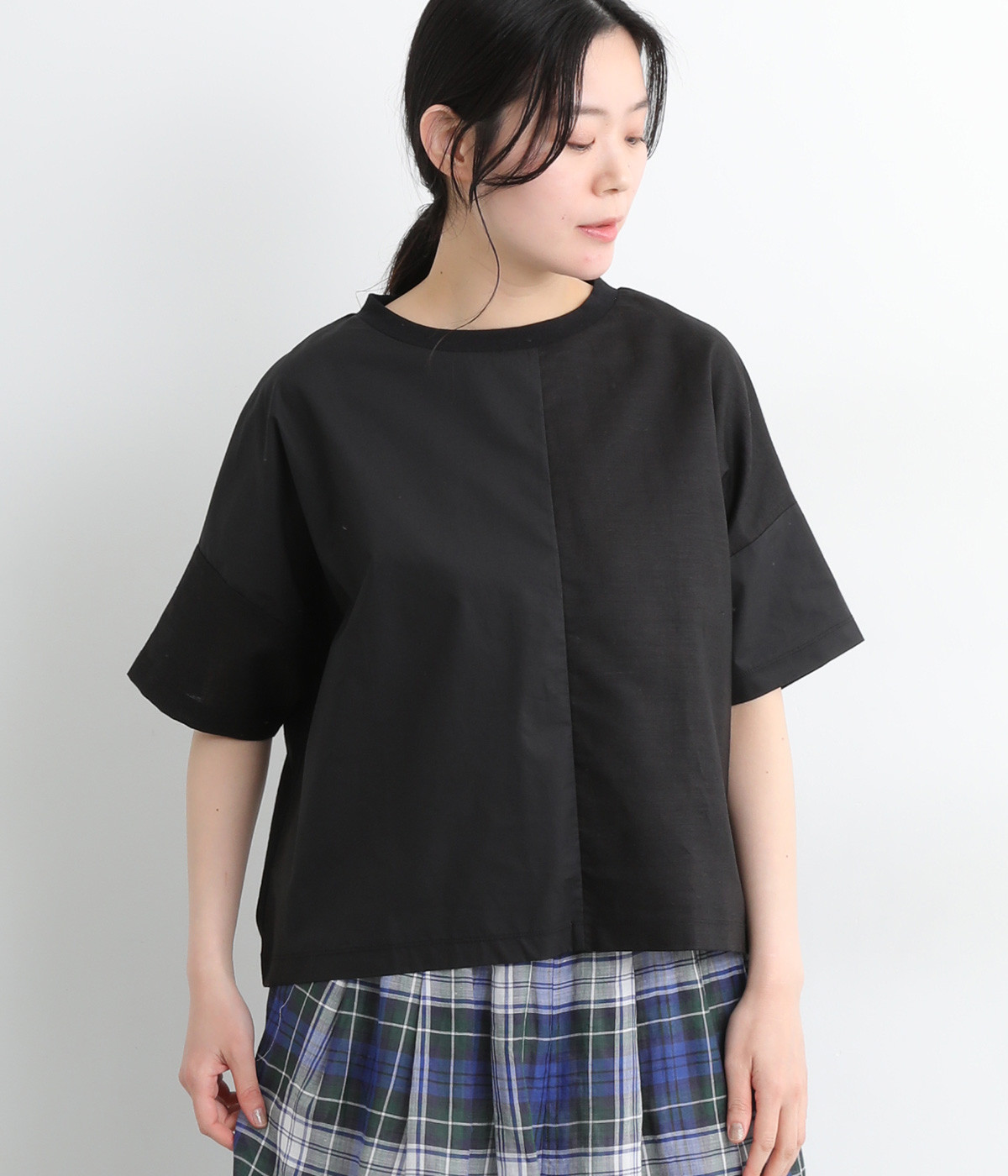 USコットンmisc布帛Tシャツ(ブラック-ONESIZE)
