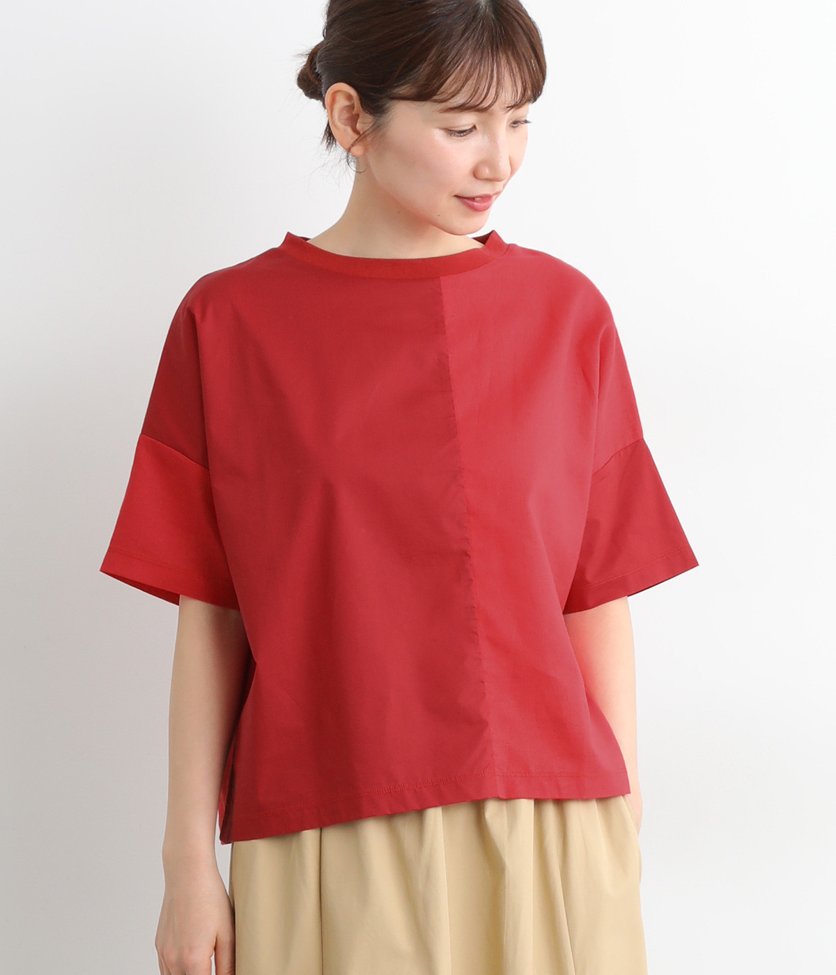 USコットンmisc布帛Tシャツ(レッド-ONESIZE)