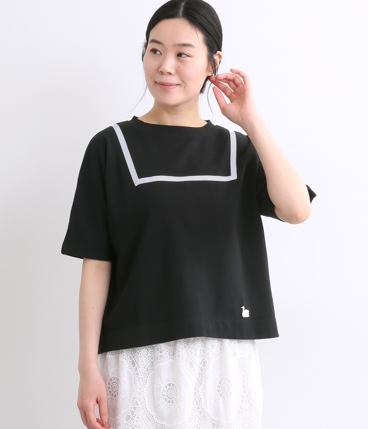 Cloche  USコットンテープたたきセーラーTシャツ(ブラック-ONESIZE)