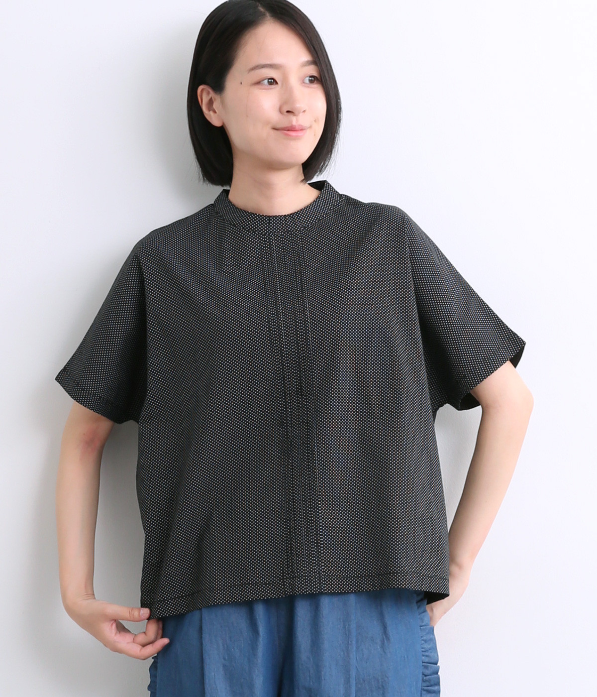 Cloche USコットンフロントピンドットトップス(ブラック-ONESIZE)