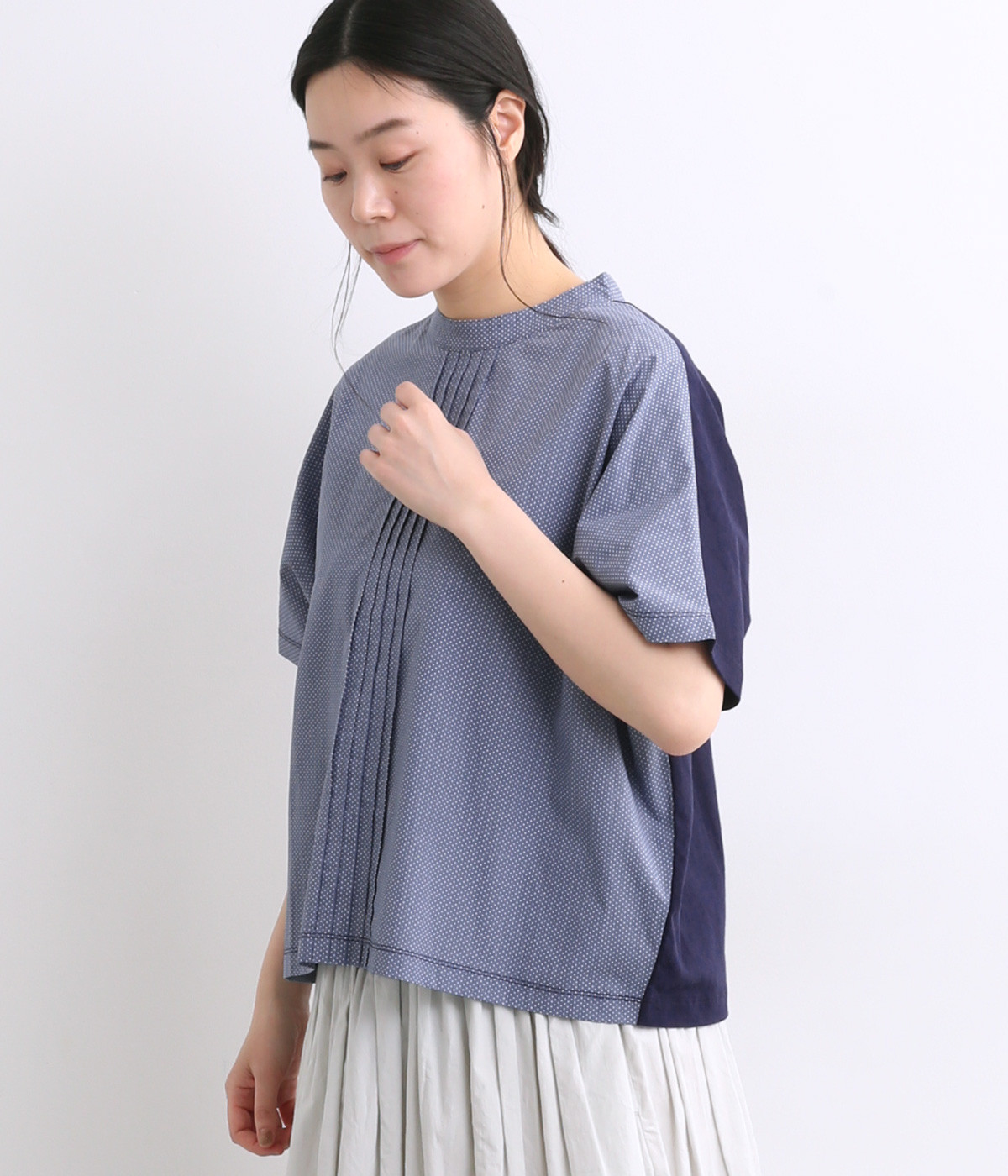 Cloche USコットンフロントピンドットトップス(ブルー-ONESIZE)