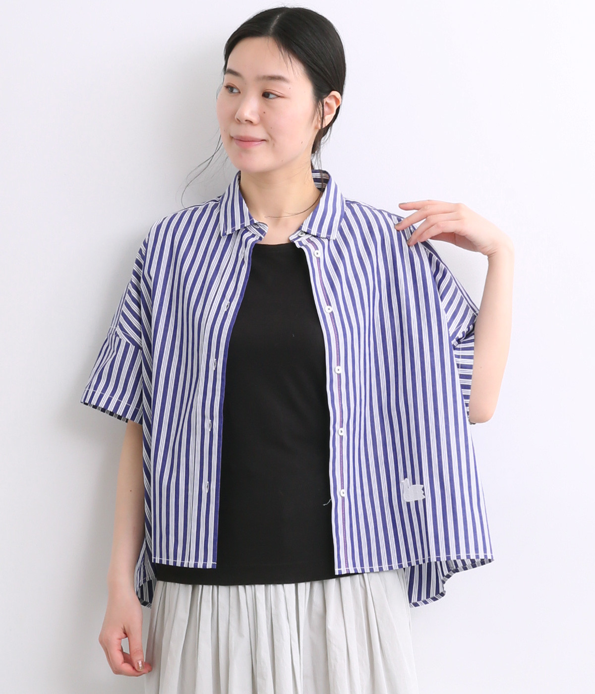 Ciel 後ろボタンダウン半袖シャツ(ストライプ-ONESIZE)
