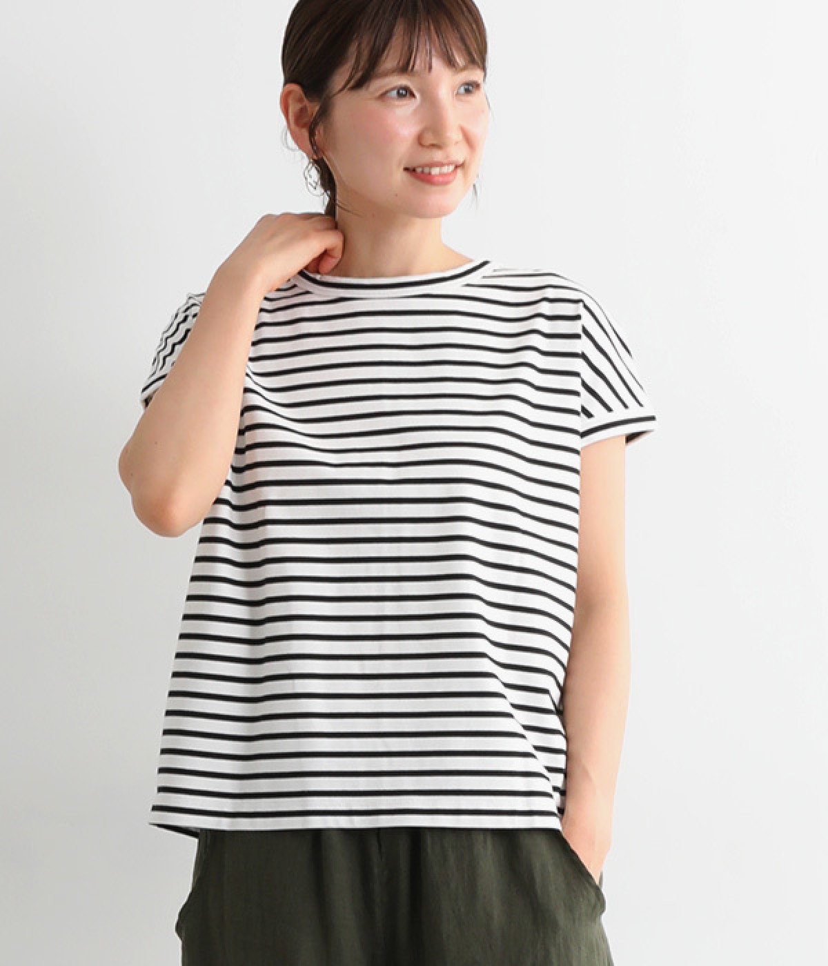 UVカット&クール バックラインフレンチスリーブTシャツ(オフホワイト×ブラック-ONESIZE)