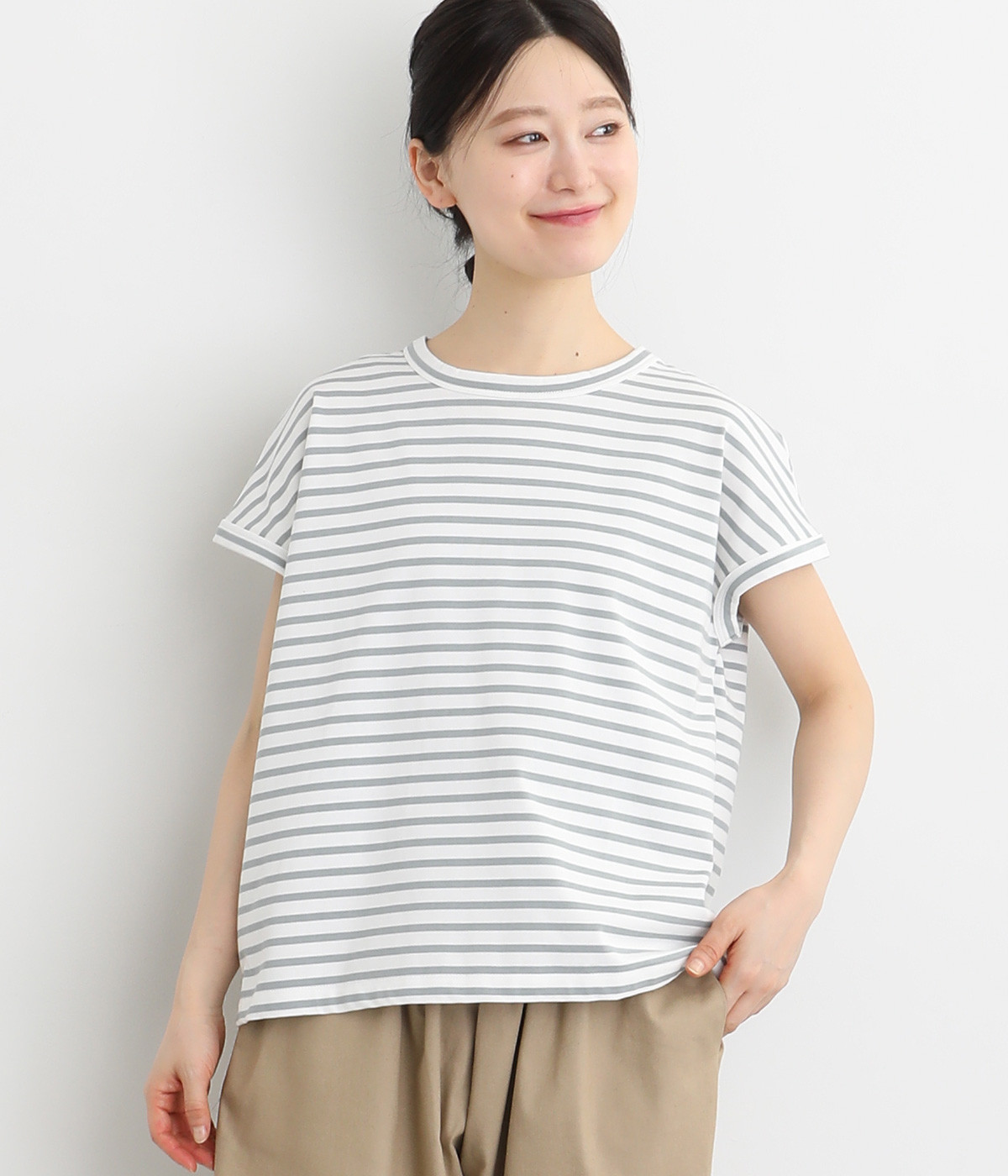 UVカット&クール バックラインフレンチスリーブTシャツ(オフ×ミント-ONESIZE)